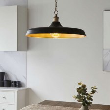 Additional picture of Farway Single Pendant Light Matt Black & Brass