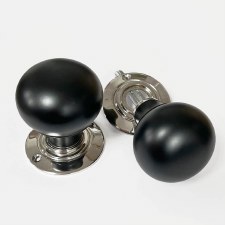 Additional picture of Ebonized Wooden Bun Door Knobs Nickel Rose