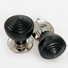 Additional picture of Edwardian Ebonized Wooden Door Knobs Nickel Rose