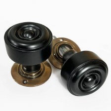 Additional picture of Victorian Ebonized Wooden Door Knobs Renovated Brass Rose
