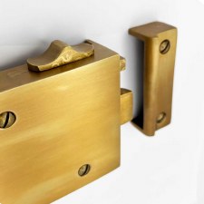Additional picture of Broughtons 5" Bathroom Rim Latch Left Hand Antique Satin Brass