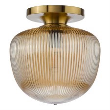 Additional picture of Abrielle Flush Ceiling Light Bronze & Amber Ribbed  Glass