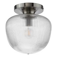 Additional picture of Abrielle Flush Ceiling Light Nickel & Clear Ribbed Glass