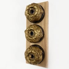 Additional picture of Art Nouveau Round Dolly Light Switch 3 Gang Antique Satin Brass Black