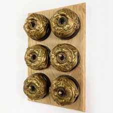 Additional picture of Art Nouveau Round Dolly Light Switch 6 Gang Antique Satin Brass