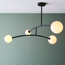 Additional picture of Bere Regis Globe 4 Light Semi Flush Ceiling Light Matt Black and Opal Glass