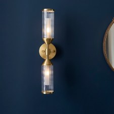 Additional picture of Corscombe 2 Light Ribbed Wall Light Satin Brass