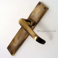Additional picture of Aston Door Handles Long Plate Antique Brass Unlacquered