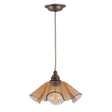 Additional picture of Ethel Single Pendant Light Antique Brass & Amber Glass