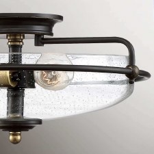 Additional picture of Quoizel Griffin Flush Ceiling Light Palladian Bronze & Seeded Glass