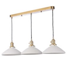 Additional picture of Hadano 3 Light Bar Pendant Natural Brass & Shallow Ceramic Shade