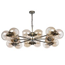 Additional picture of David Hunt Juno 16 Light Chandelier Antique Brass With Amber Glass
