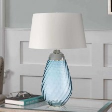 Additional picture of Elstead Lena Large Dual Light Blue Glass Table Lamp with White Shade