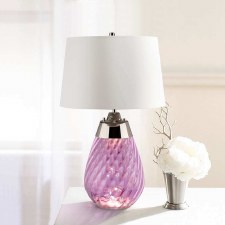 Additional picture of Elstead Lena Small Dual Light Plum Glass Table Lamp with White Shade
