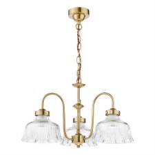 Additional picture of Maude 3 Light Pendant Natural Brass & Ribbed Glass