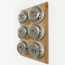 Additional picture of Round Dolly Light Switch on Oak Base 6 Gang Polished Chrome