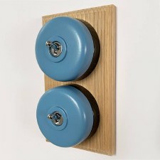 Additional picture of Round Dolly Light Switch 2 Gang Blue on Oak Pattress with Black Mounts