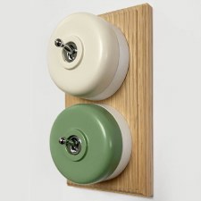 Additional picture of Round Dolly Light Switch 2 Gang Mix and Match on Oak Pattress with White Mounts