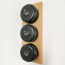 Additional picture of Round Dolly Light Switch 3 Gang Dark Grey on Oak Pattress with Black Mount