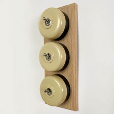 Additional picture of Round Dolly Light Switch 3 Gang Stone on Oak Pattress with Black Mount