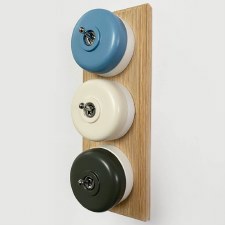 Additional picture of Round Dolly Light Switch 3 Gang Mix and Match on Oak Pattress with White Mounts