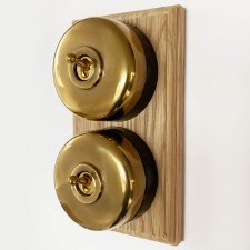 Additional picture of Round Dolly Light Switch 2 Gang Renovated Brass