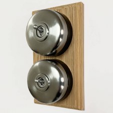Additional picture of Round Dolly Light Switch on Oak Base Satin Chrome 2 Gang