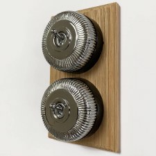 Additional picture of Reeded Round Dolly Light Switch on Oak Base Polished Chrome 2 Gang