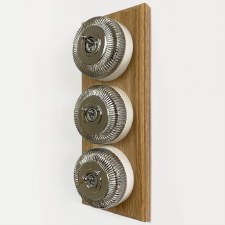 Additional picture of Reeded Round Dolly Light Switch 3 Gang on Oak Base Polished Chrome White