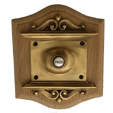 Additional picture of Scroll Door Bell Push Antique Satin Brass