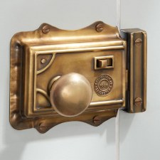 Additional picture of Broughton Victorian Rim Latch Antique Satin Brass LH