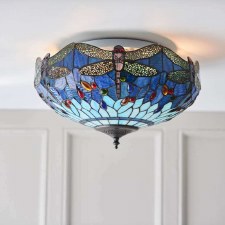Additional picture of Interiors 1900 Blue Dragonfly Tiffany Medium Flush Light