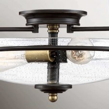 Additional picture of Quoizel Griffin Flush Ceiling Light Palladian Bronze & Seeded Glass