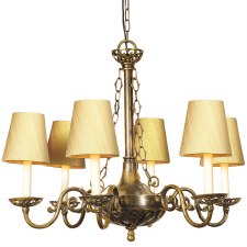 Additional picture of Empire 6 Arm Pendant Chandelier Light Renovated Brass