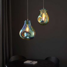 Additional picture of Ashmore Large Glass Pendant Metallic Petrol