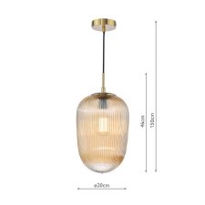 Additional picture of Abrielle Single Pendant Bronze & Amber Ribbed Glass