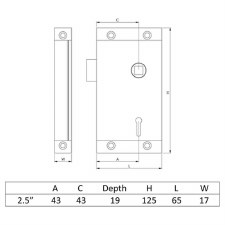 Flanged Upright Rim Lock 2.5