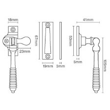 Additional picture of Lockable Reeded Casement Fastener Mortice Plate Polished Brass Unlacquered