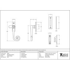 Additional picture of From The Anvil Cast Monkeytail Window Handle Antique Pewter