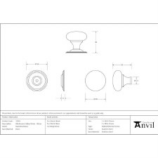 Additional picture of From The Anvil Mushroom Cabinet Knob 38mm Burnished Brass