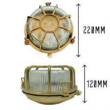 Additional picture of Extra Large Radial Porthole Bulkhead Light Raw Brass