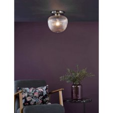 Additional picture of Abrielle Flush Ceiling Light Nickel & Clear Ribbed Glass