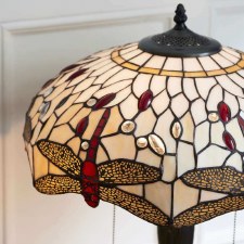 Additional picture of Interiors 1900 Beige Dragonfly Medium Tiffany Table Lamp