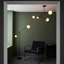 Additional picture of Bere Regis Globe 4 Light Semi Flush Ceiling Light Matt Black and Opal Glass
