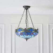 Additional picture of Interiors 1900 Blue Dragonfly Medium Inverted Tiffany Ceiling Light