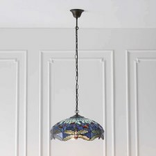 Additional picture of Interiors 1900 Blue Dragonfly Medium Tiffany Ceiling Pendant Light