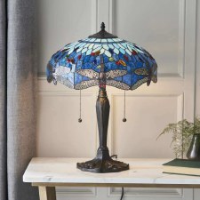 Additional picture of Interiors 1900 Blue Dragonfly Medium Tiffany Table Lamp