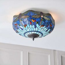 Additional picture of Interiors 1900 Blue Dragonfly Tiffany Medium Flush Light