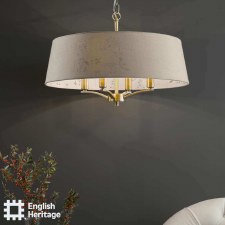 Additional picture of Marble Hill 4 Light Pendant Aged Brass with Taupe Patterned Shade