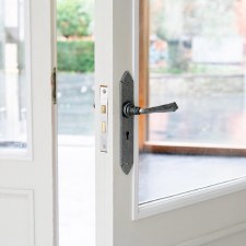 Additional picture of From The Anvil Gothic Door Handles Lock Plate Pewter Patina
